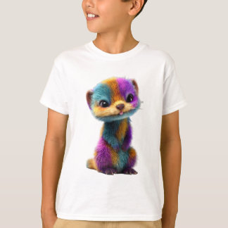カラフルレインボーファーのイタチのイラスト キッズ Tシャツ