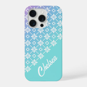 カラフルレインボーフラワーパターン オーダーメイド 名入れ iPhone 15 PROケース