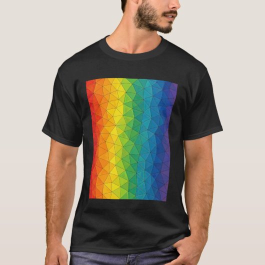 カラフルレインボーポリゴン抽象的な三角形の幾何学模様 Tシャツ (正面)