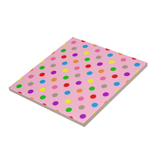 カラフルレインボー水玉 ピンク タイル (側面)