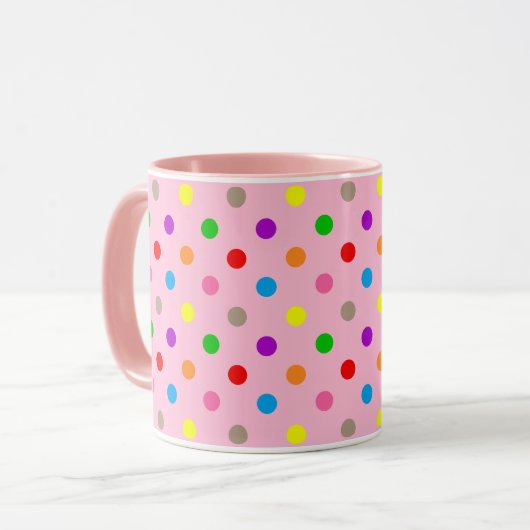 カラフルレインボー水玉 ピンク マグカップ (正面左)