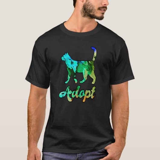 カラフルレインボー猫の里親募集 Tシャツ (正面)