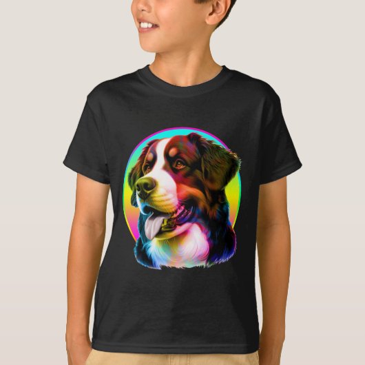 カラフルレインボー クール ドッグ Tシャツ (正面)