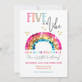 カラフルレインボー 5歳の誕生日 FIVE IS A VIBE 招待状 (正面)