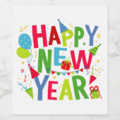 カラフルレタリングハッピーニューイヤー ワインラベル (シングルラベル)