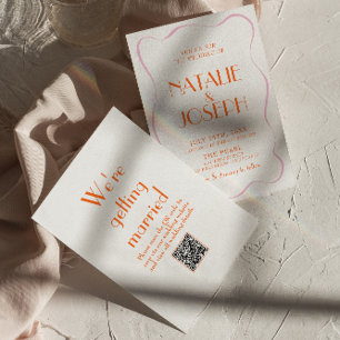 カラフルレトロおもしろいヴィンテージ可愛いQRコード結婚s 招待状