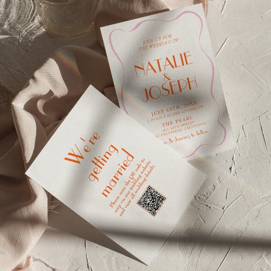 カラフルレトロおもしろいヴィンテージ可愛いQRコード結婚s 招待状