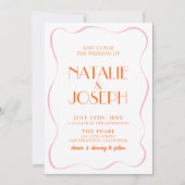 カラフルレトロおもしろいヴィンテージ可愛いQRコード結婚s 招待状 (正面)