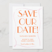 カラフルレトロかわいい明るいヴィンテージユニーク結婚ズ セーブザデート (正面)