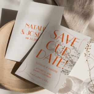 カラフルレトロかわいい明るいヴィンテージユニーク結婚ズ セーブザデート