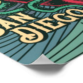 カラフルレトロが波のタコを捕まえる ポスター (角)