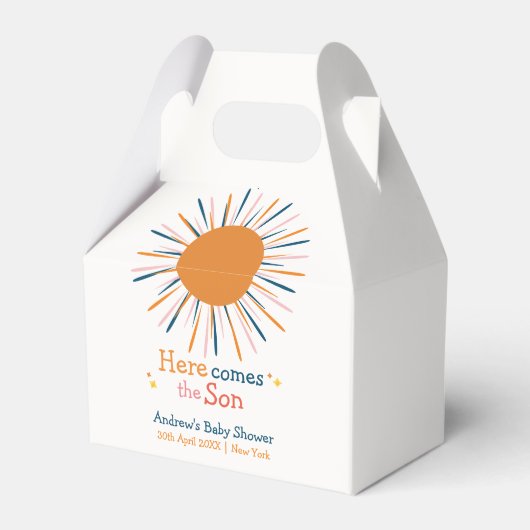 カラフルレトロこ来この息子の赤ちゃんシャワー フェイバーボックス (正面サイド)