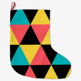 カラフルレトロで明るい幾何学的グラフィックパターン ラージクリスマスストッキング