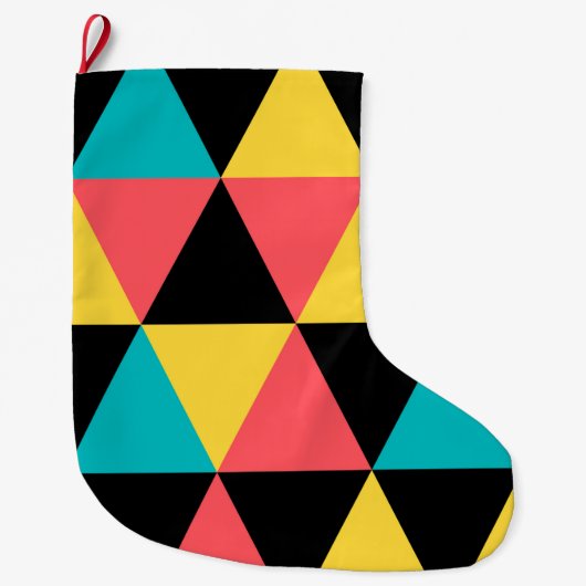 カラフルレトロで明るい幾何学的グラフィックパターン ラージクリスマスストッキング (正面)