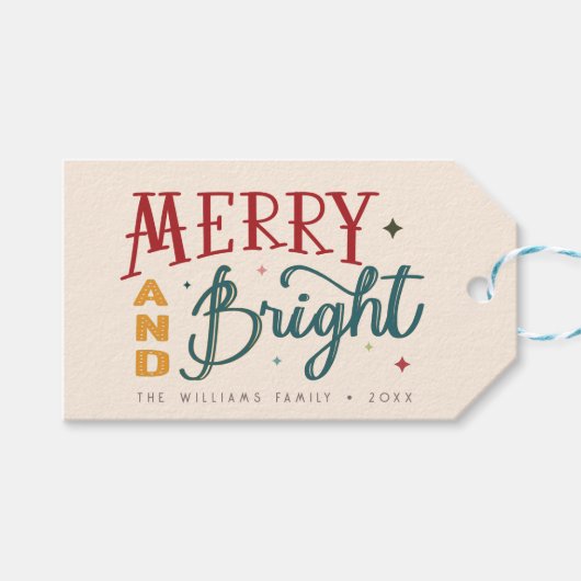 カラフルレトロとメリー明るいクリスマス ギフトタグ (正面(横))