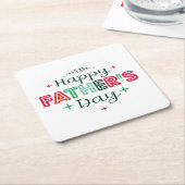 カラフルレトロな幸せな父親の日 スクエアペーパーコースター (アングル)