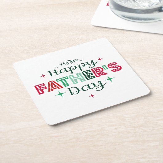カラフルレトロな幸せな父親の日 スクエアペーパーコースター (アングル)