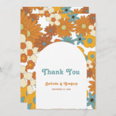 カラフルレトロの花60's 70's Arch 結婚's サンキューカード (正面/裏面)