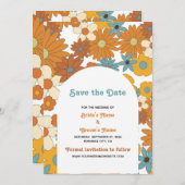 カラフルレトロの花60's 70's Arch 結婚's セーブザデート (正面/裏面)