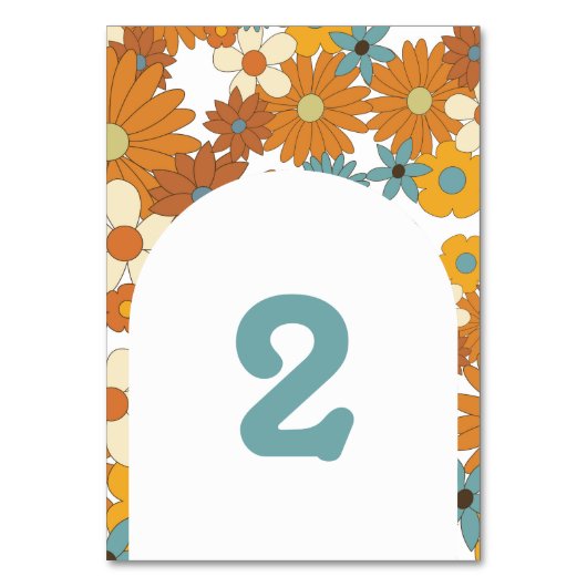 カラフルレトロの花60's 70's Arch 結婚's テーブルナンバー (正面)