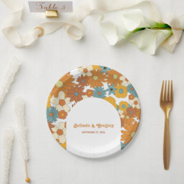 カラフルレトロの花60's 70's Arch 結婚's ペーパープレート