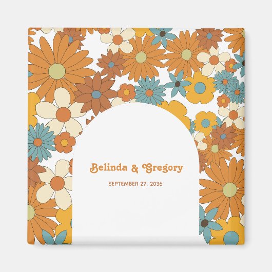 カラフルレトロの花60's 70's Arch 結婚's マグネット (正面)