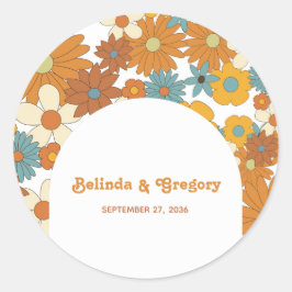カラフルレトロの花60's 70's Arch 結婚's ラウンドシール
