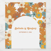 カラフルレトロの花60's 70's Arch 結婚's ワインラベル (シングルラベル)