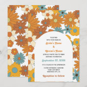 カラフルレトロの花60's 70's Arch 結婚's 招待状 (正面/裏面)