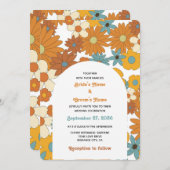 カラフルレトロの花60's 70's Arch 結婚's 招待状 (正面/裏面)