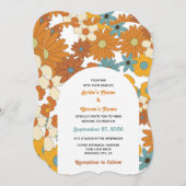 カラフルレトロの花60's 70's Arch 結婚's 招待状 (正面/裏面)