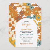 カラフルレトロの花60's 70's Arch 結婚's 招待状 (正面/裏面)