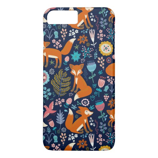 カラフルレトロの鳥のキツネと花のパターン Case-Mate iPhoneケース (裏面)