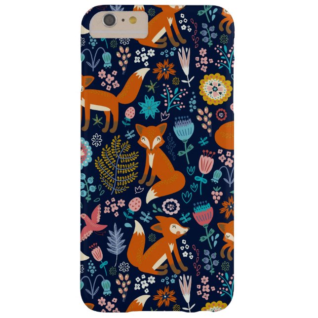 カラフルレトロの鳥のキツネと花のパターン Case-Mate iPhoneケース (裏面)