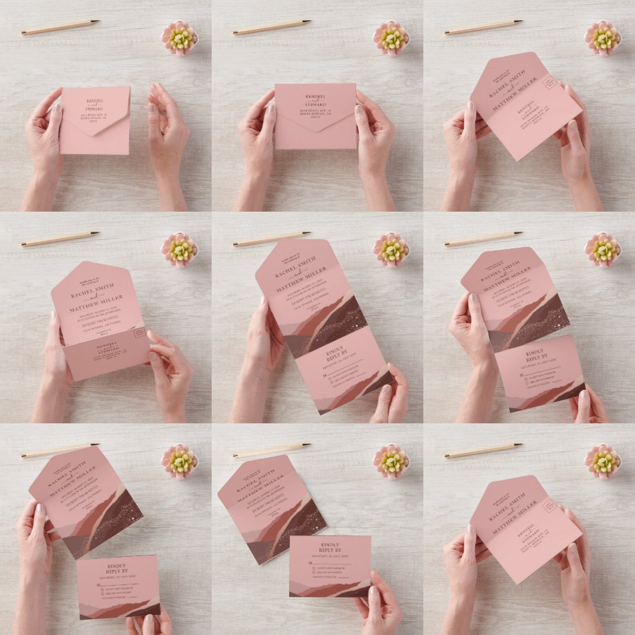 カラフルレトロはっきりしたフローラサマー春の結婚式A オールインワン招待状