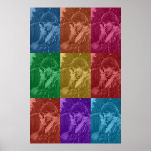 カラフルレトロアポップ・アートのートの結婚フォトグカスタムリッド ポスター (正面)