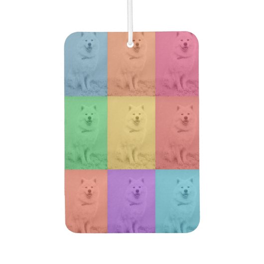 カラフルレトロアポップ・アートのートカスタムドッグペットフォトグリッド カーエアーフレッシュナー (正面)