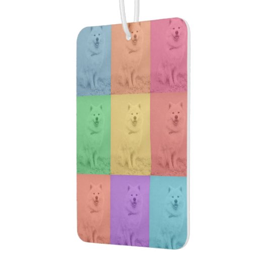 カラフルレトロアポップ・アートのートカスタムドッグペットフォトグリッド カーエアーフレッシュナー (左)