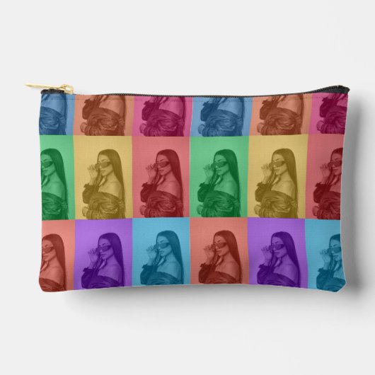 カラフルレトロアポップ・アートのートモダンカスタムフォトグリッド アクセサリーポーチ (正面)