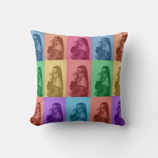 カラフルレトロアポップ・アートのートモダンカスタムフォトグリッド クッション (正面)