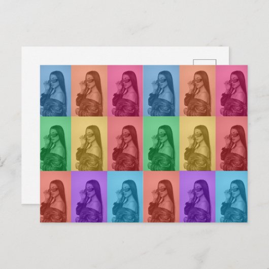 カラフルレトロアポップ・アートのートモダンカスタムフォトグリッド シーズンポストカード (正面/裏面)