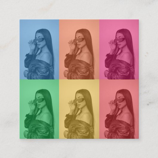 カラフルレトロアポップ・アートのートモダンカスタムフォトグリッド スクエア名刺 (正面)