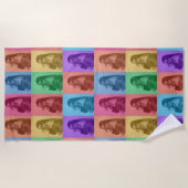 カラフルレトロアポップ・アートのートモダンカスタムフォトグリッド ビーチタオル (正面)