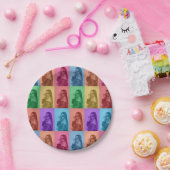 カラフルレトロアポップ・アートのートモダンカスタムフォトグリッド ペーパープレート (パーティー)