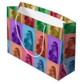 カラフルレトロアポップ・アートのートモダンカスタムフォトグリッド ラージペーパーバッグ (裏面アングル)