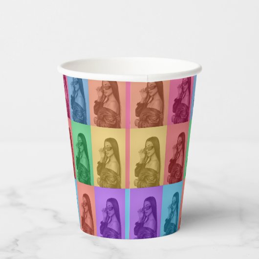 カラフルレトロアポップ・アートのートモダンカスタムフォトグリッド 紙コップ (右)