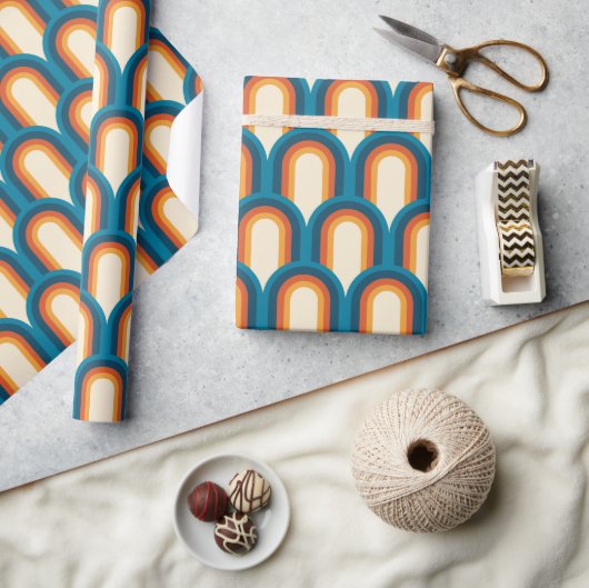 カラフルレトロアーチレインボーパターン ラッピングペーパー (クラフト)