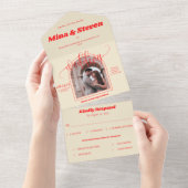 カラフルレトロアーチ結婚写真 オールインワン招待状 (貼ってはがせる)