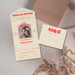 カラフルレトロアーチ結婚写真 オールインワン招待状