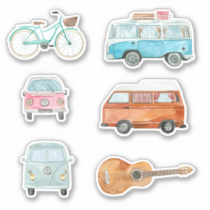 カラフルレトロウォーター色ヴァンバイシクルギター シール